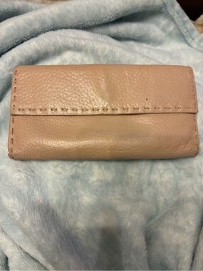 Fendi Beige Fold-Over Pebbled Leather Wallet